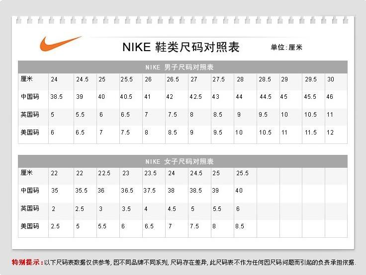 Nike耐克运动鞋海淘尺码攻略 Nike耐克鞋子海淘尺码对照表