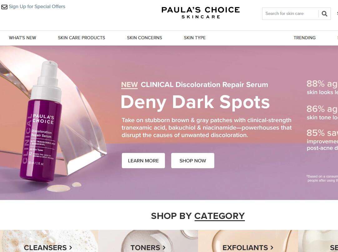 Paula's Choice宝拉珍选美国官网：水杨酸系列护肤品海淘网站