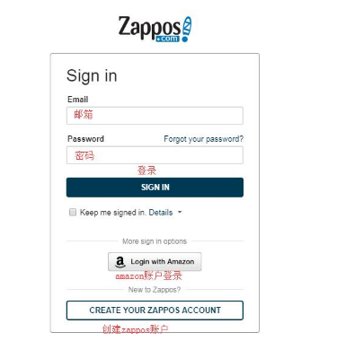 Zappos网站注册