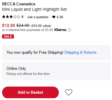 	BECCA Cosmetics Mini 高光套装5折$12 