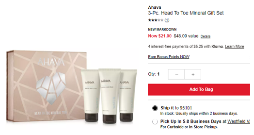 	Ahava 死海泥全身護膚3件套折后$21 