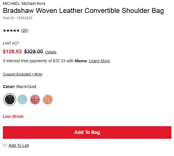 Michael Kors Bradshaw编织腋下包 多色可选 3.9折价$128.93