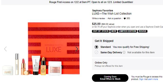 Sephora Favorites LUXE-The Wish List美妝盒子(價(jià)值$94)售價(jià)$25