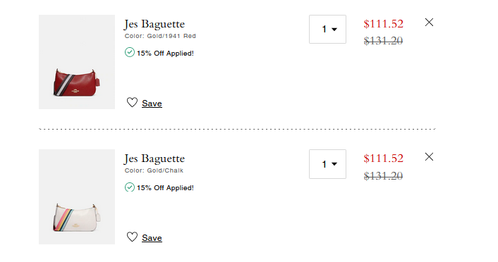 Coach蔻驰Jes Baguette纯色法棍麻将包 折后价$111.52