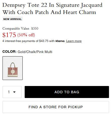 Coach Dempsey 22情人节粉色托特包海淘降至5折$175