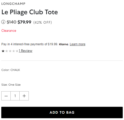 低价可入丨Longchamp珑骧 Le Pliage白色饺子包 降价$79.99