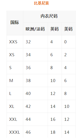 海淘服裝尺碼大全，全網(wǎng)最全海淘服裝尺碼，各種國(guó)外服裝尺碼大全