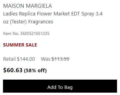 降价！MAISON MARGIELA 花卉市场香水100ml 42折$60.63