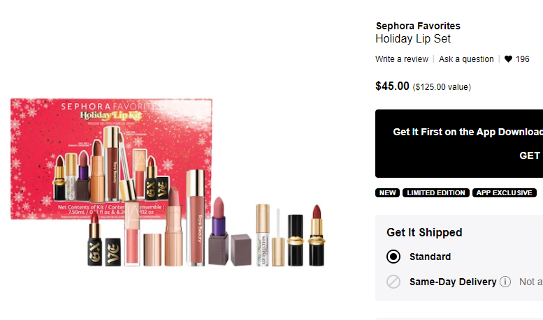 Sephora Favorites Holiday唇部套装（价值$125） 售价$45，APP端抢先购