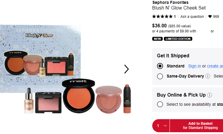 Sephora Favorites Blush N' Glow Cheek腮紅5件套 售價$36