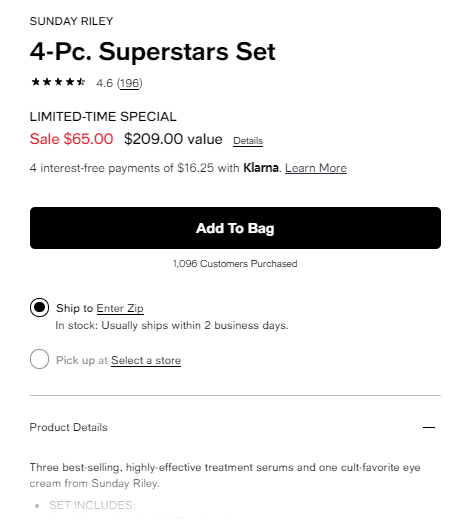 SUNDAY RILEY Superstar 精华4件套 5折$65