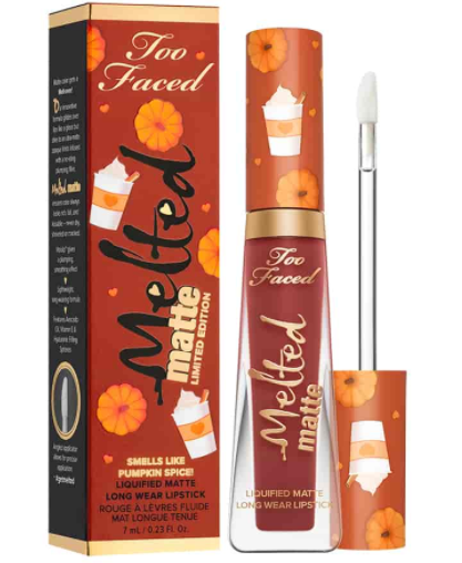 Too Faced Pumpkin Spice 22新款南瓜啞光唇釉 售價(jià)$26，送旅行裝豐唇蜜