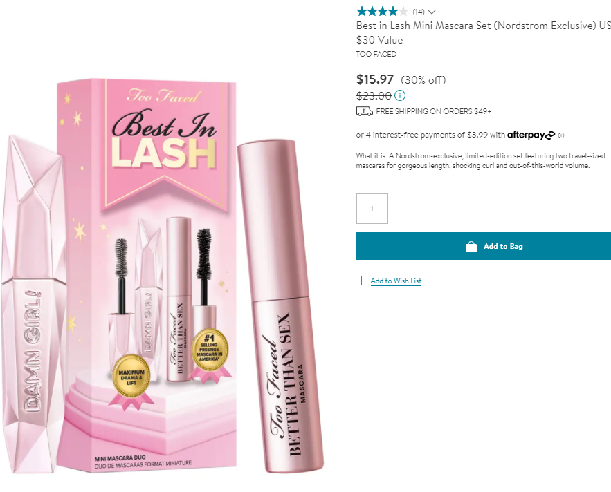 補(bǔ)貨！Too Faced Best in Lash睫毛膏套裝 折后$15.97