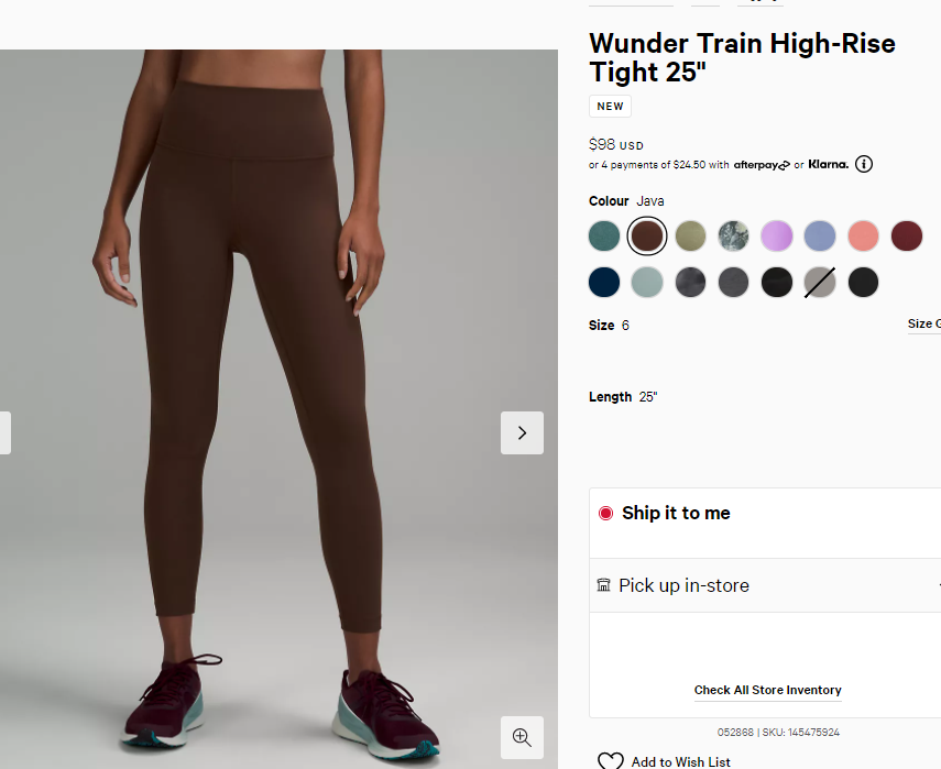 上新板栗色！Lululemon Wunder Train 25″瑜伽裤 售价$98