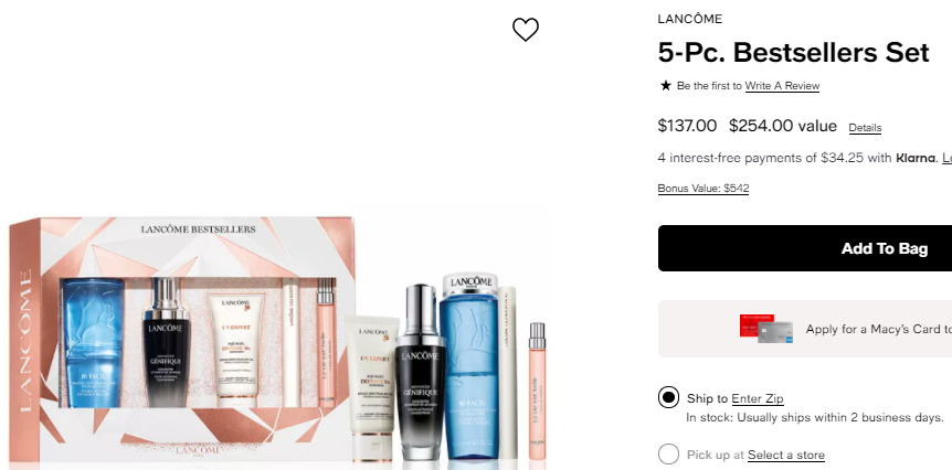 Lancôme兰蔻畅销5件套（价值$254）售价$137