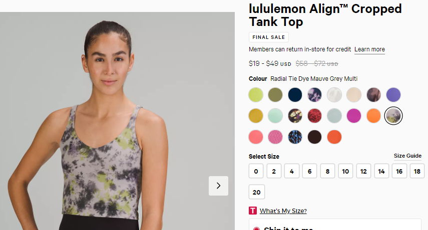 Lululemon Align 灰色扎染运动背心 42折$29