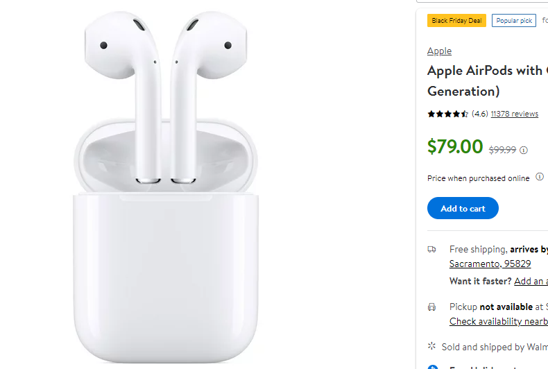 Apple AirPods 2代无线蓝牙耳机 黑五价$79