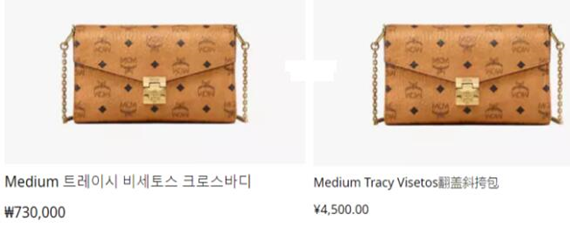 中韩MCM官网上包包的售价,中韩MCM包包价格对比