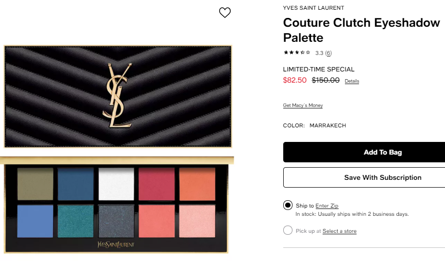 YVES SAINT LAURENT Couture Clutch高定信封眼影盘 55折$82.5