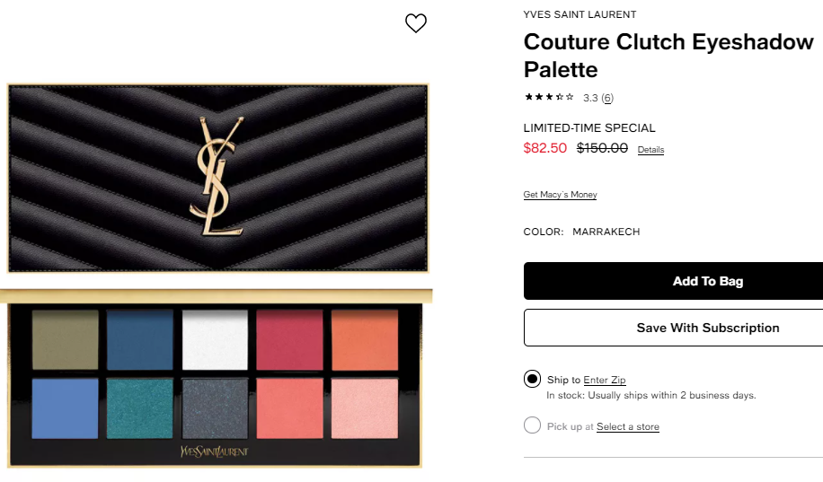 YVES SAINT LAURENT Couture Clutch高定信封眼影盤 55折$82.5