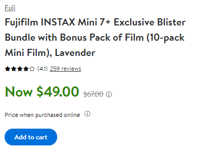 Fujifilm 富士 INSTAX Mini 7+ 相机相纸套装 多色 特价$49