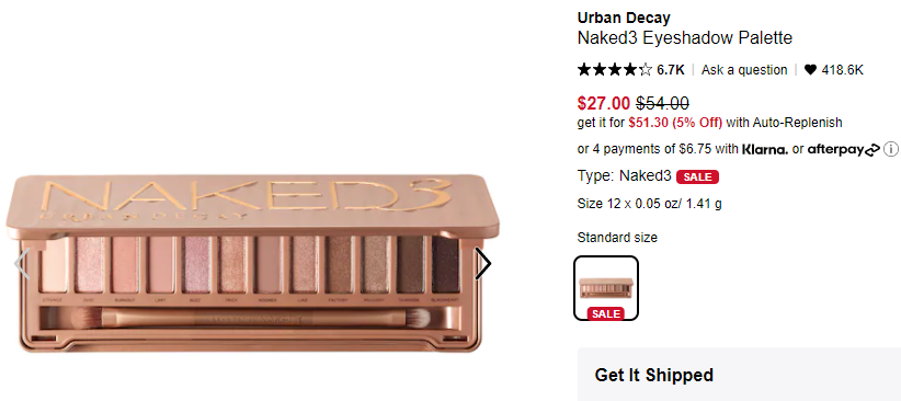 Urban Decay Naked3 眼影盘 5折$27