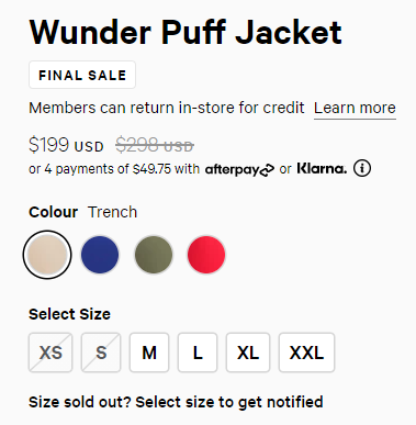 Lululemon Wunder Puff 羽绒服 奶油米色 售价$199