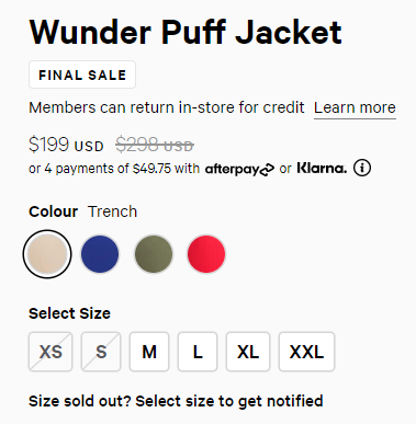 Lululemon Wunder Puff 羽絨服 奶油米色 售價$199