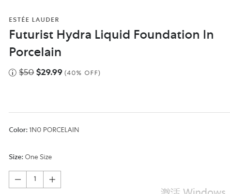 Estee lauder雅诗兰黛沁水管状SPF45粉底液 1N0号 6折$29.99