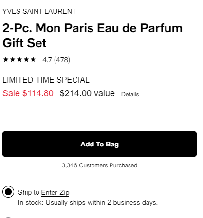 YSL 圣罗兰 反转巴黎女士香水套装 7折$114.8