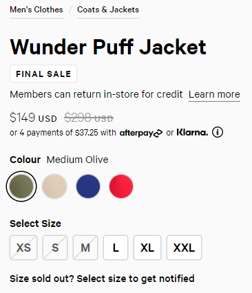 Lululemon Wunder Puff 羽绒服 奶油米色 降至$149