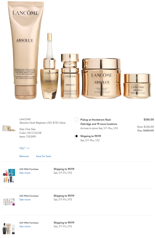 LANCÔME兰蔻Absolue Regimen菁纯5件套（价值$725） 7折$336+满赠好礼