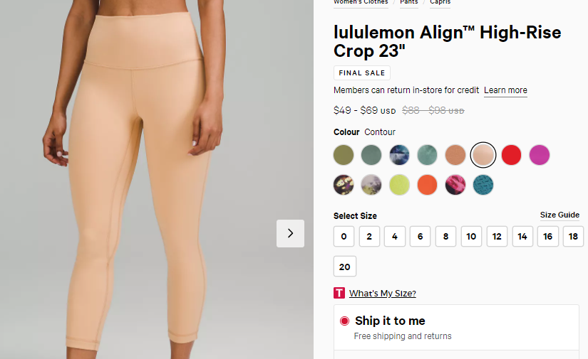 Lululemon Align™ 23寸杏粉高腰瑜伽裤 67折$59