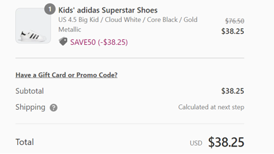 Adidas阿迪达斯Superstar金标贝壳头 大童款 折后价$38.25