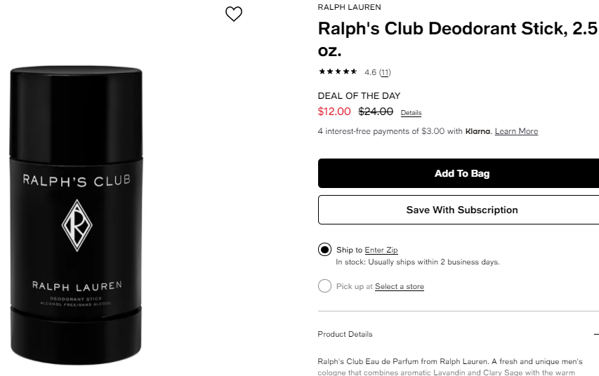 Ralph Lauren Club 俱乐部系列止汗膏 5折$12，肖战代言