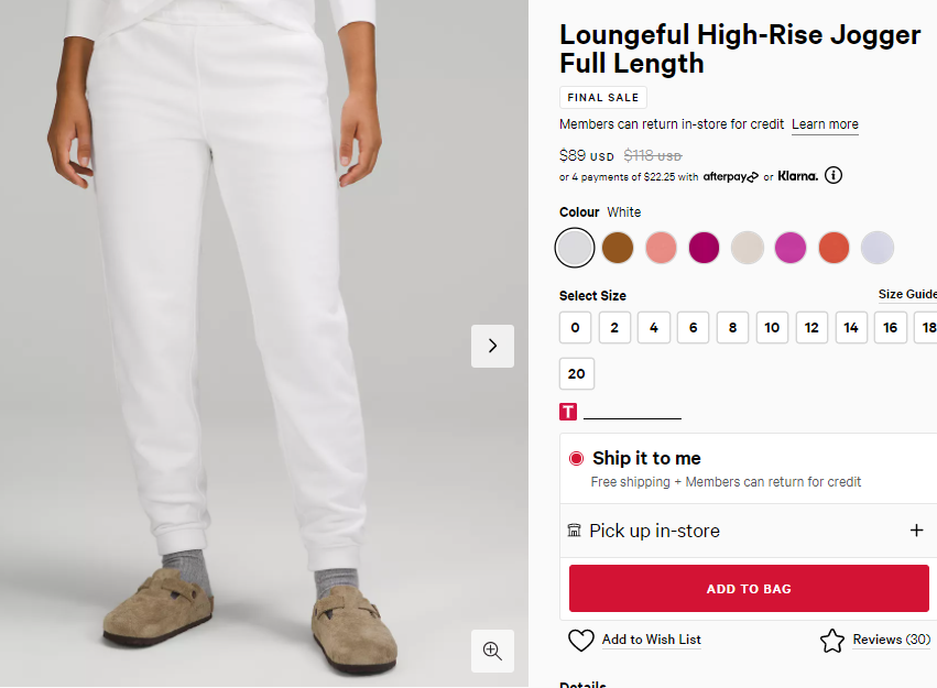 Lululemon Loungeful 高腰運(yùn)動褲 多色碼全 折后$89