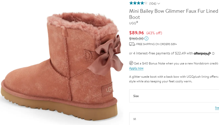 UGG Mini Bailey Bow 蝴蝶結(jié)雪地靴 4色 57折$89.96