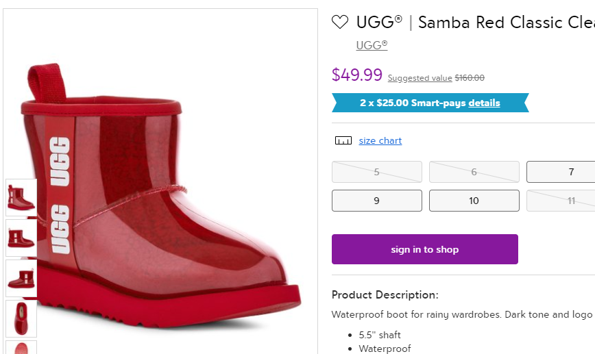 UGG Samba Red Classic Clear Mini果冻靴 女款 3.1折$49.99