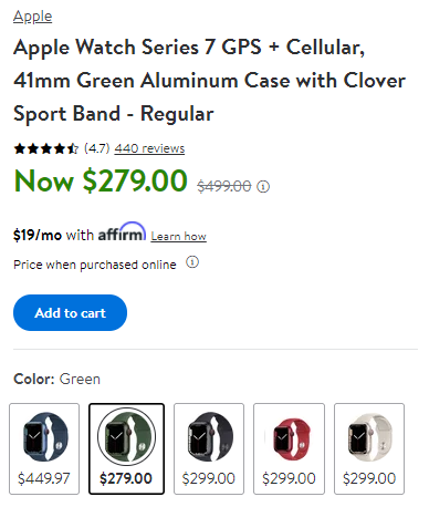 史低！Apple Watch Series 7 绿色智能手表（GPS+Cellular 41mm） 56折$279