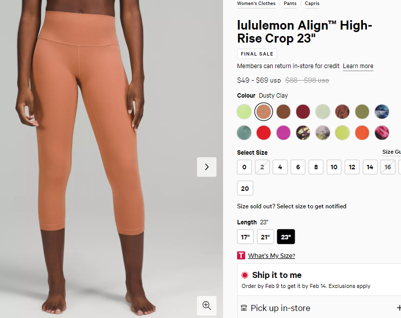 Lululemon Align™ 23寸陶土色高腰瑜伽褲 67折$59