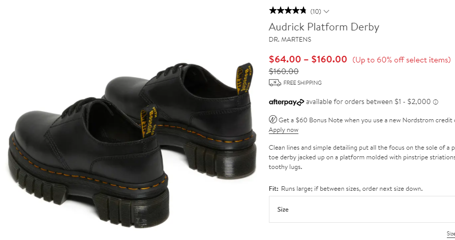 Dr. Martens Audrick Platform厚底馬丁靴 4折$64