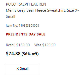 Ralph Lauren拉夫劳伦男士POLO熊卫衣 XS码女士可穿，特价$74.88