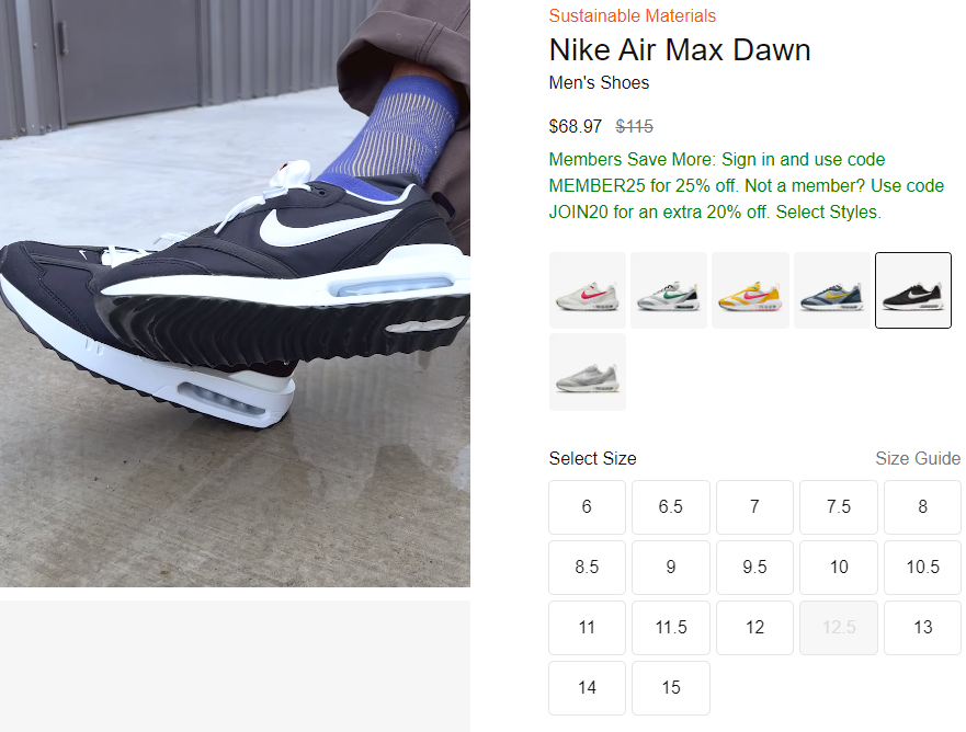 Nike Air Max Dawn男士復(fù)古運(yùn)動(dòng)鞋 折后$51.72