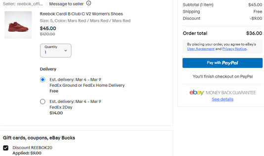 额外8折丨eBay现有Reebok锐步精选商品额外8折促销丨美境免邮