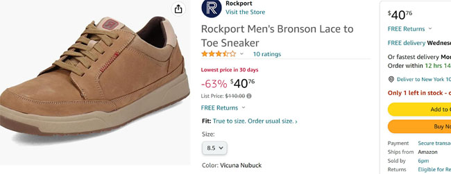 Rockport 乐步Bronson男士系带休闲鞋 低至$40.76